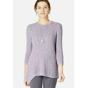 J. Jill Pure Jill Lavender Lilac Purple Asymmetric Knit 3/4 Sleeve Sweater Sz XL